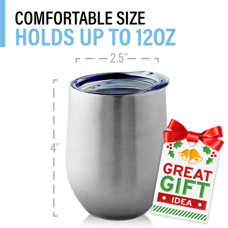BROVINO Stainless Steel Wine Glasses with Lid (Set of 4) - 12 oz Double Walled Insulated Outdoor Wine Tumblers - 100% Unbreakable & Stemless - Drinkware Set for: Wine, Coffee, Water - Image 2